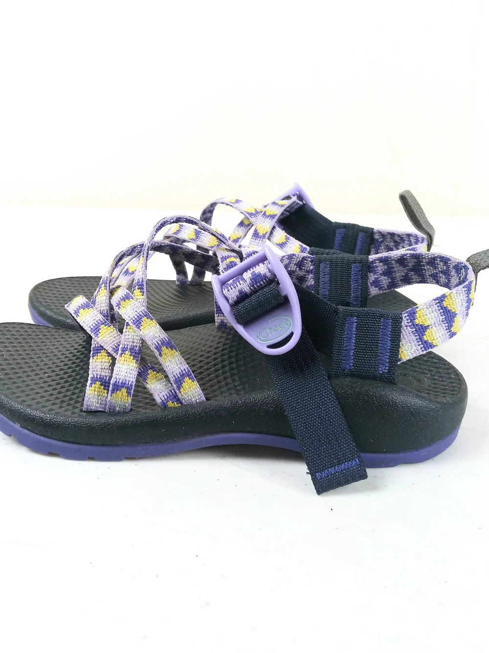 Chaco Style Strappy Hiking Sandals in Purple Yellow Black Kids Size 2 Slingback